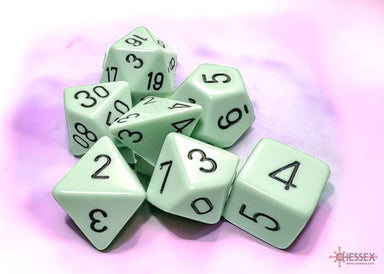 Opaque Pastel Green/black Polyhedral 7-Dice Set - Saltire Games