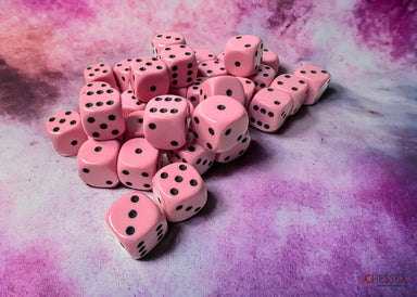 Opaque Pastel Pink/black 12mm d6 Dice Block (36 dice) - Saltire Games