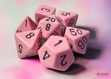Dice - Plastic Chessex Opaque Pastel Pink/black Polyhedral 7-Dice Set