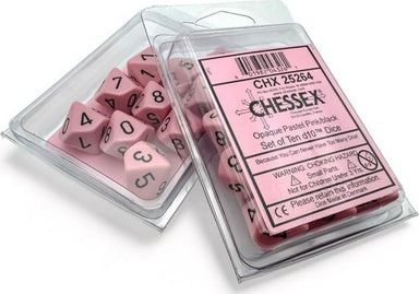 Opaque Pastel Pink/black Set of Ten d10s - Saltire Games