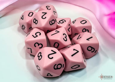 Opaque Pastel Pink/black Set of Ten d10s - Saltire Games