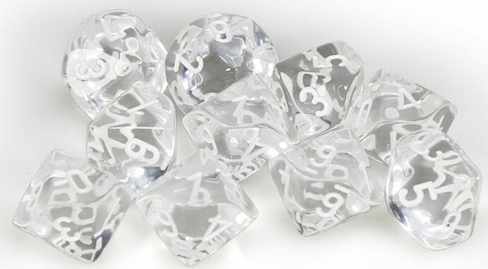 Translucent Clear White d10 set - Saltire Games