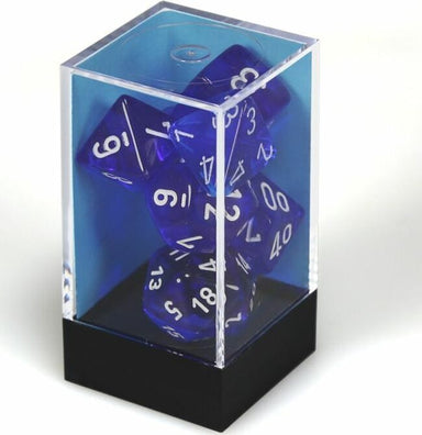 Translucent Polyhedral Blue/white 7-Die Set - Saltire Games