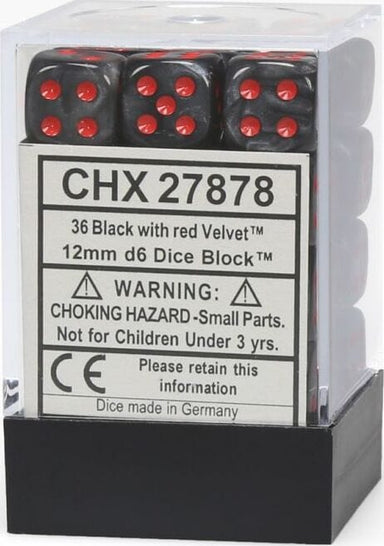 Velvet® 12mm D6 Black/red Dice Block™ (36 dice) - Saltire Games
