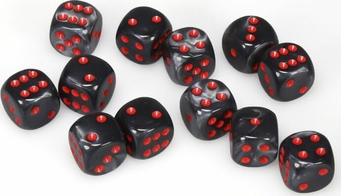 Velvet® 16mm D6 Black/red Dice Block™ (12 dice) - Saltire Games