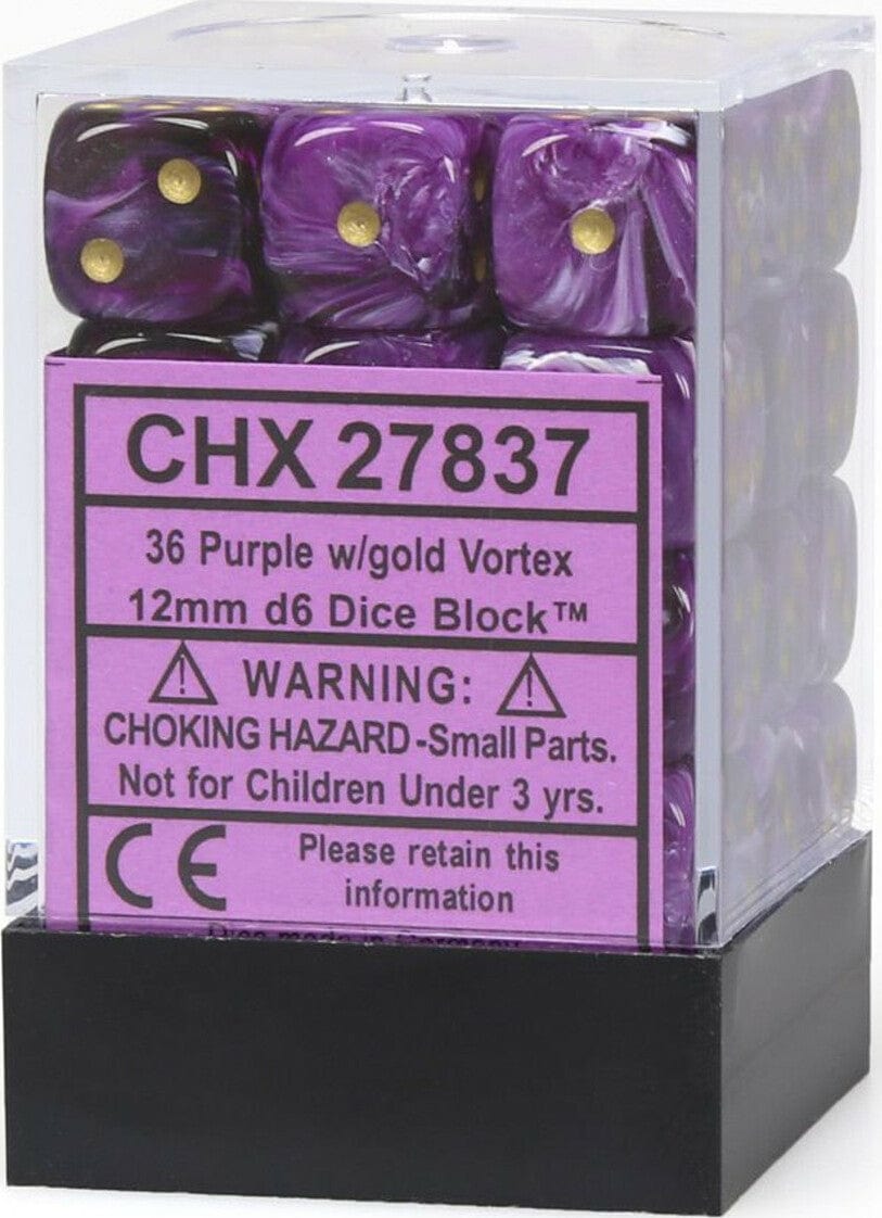 Vortex® 12mm D6 Purple/gold Dice Block™ (36 dice) - Saltire Games