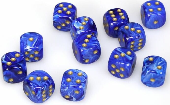 Vortex® 16mm D6 Blue/gold Dice Block™ (12 dice) - Saltire Games