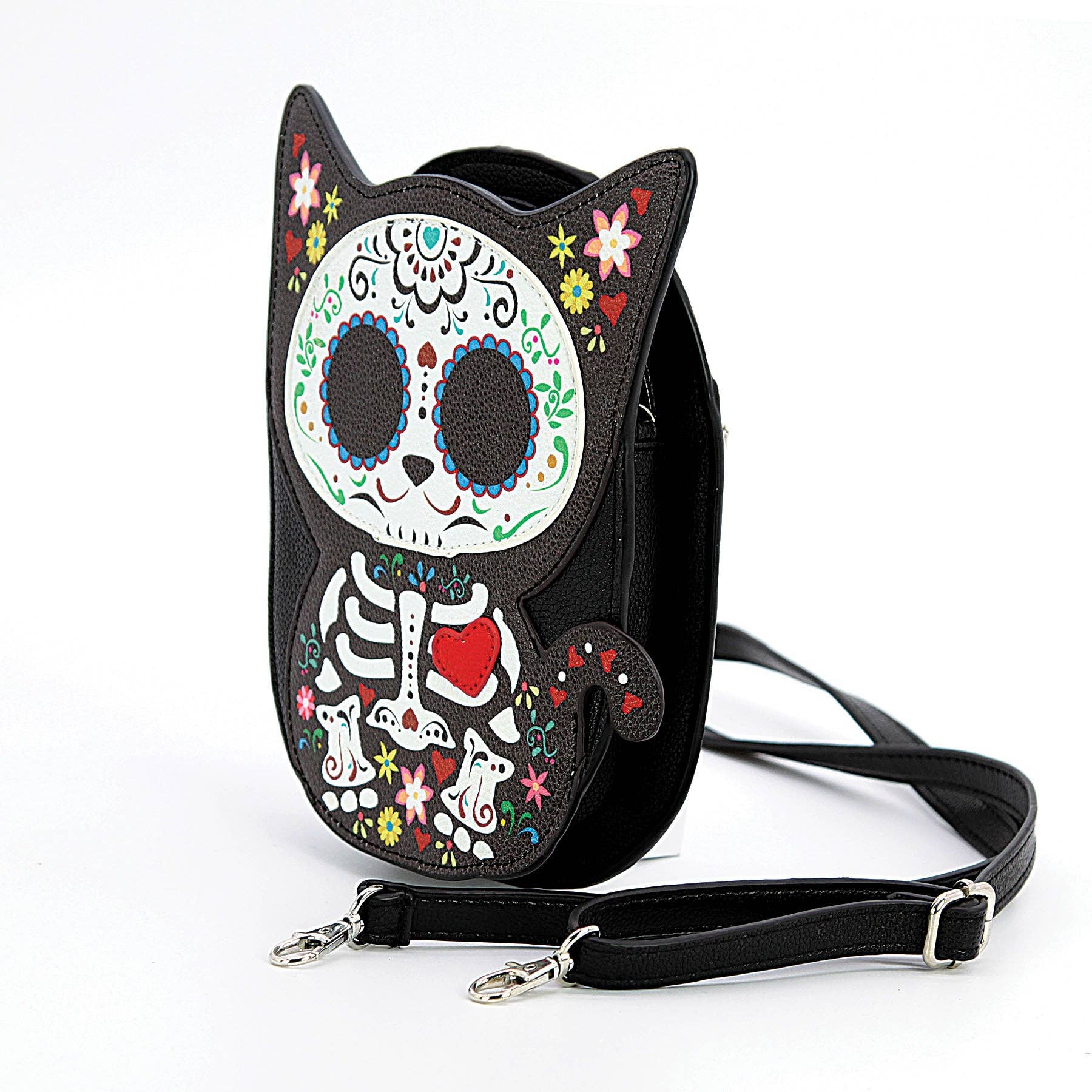Floral Sugar Skull Cat Shoulder Crossbody Bag - Saltire Games