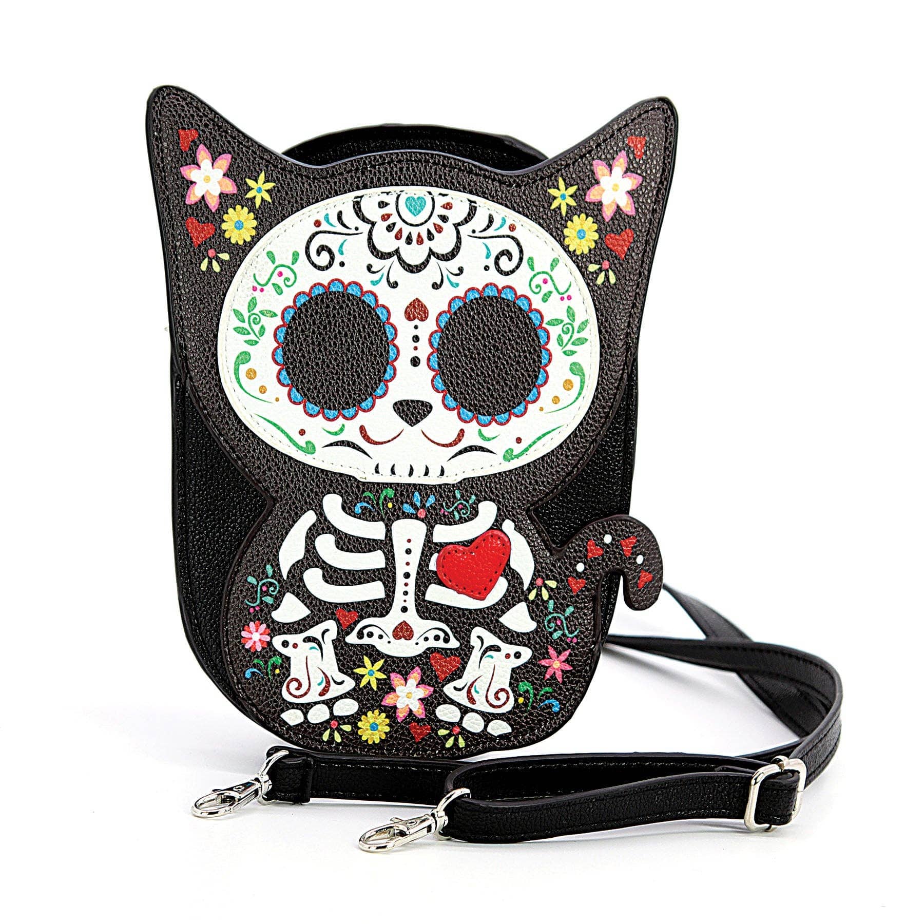 Floral Sugar Skull Cat Shoulder Crossbody Bag - Saltire Games