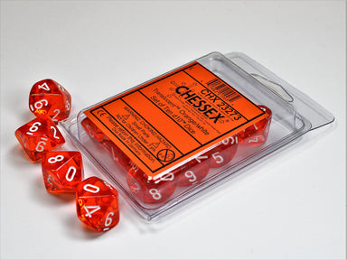 Translucent Orange White d10 set - Saltire Games