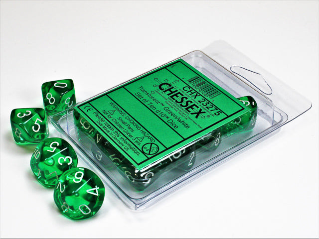 Translucent Green/White D10 Set - Saltire Games