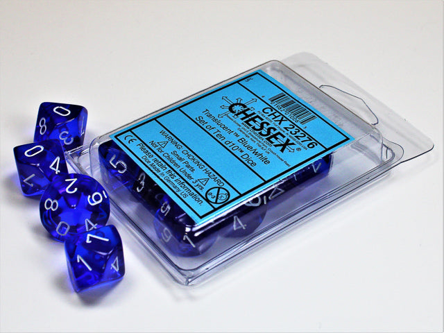 Translucent Blue/White D10 Set - Saltire Games