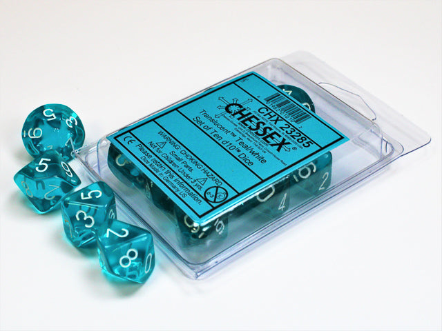 Translucent Teal/White D10 Set - Saltire Games