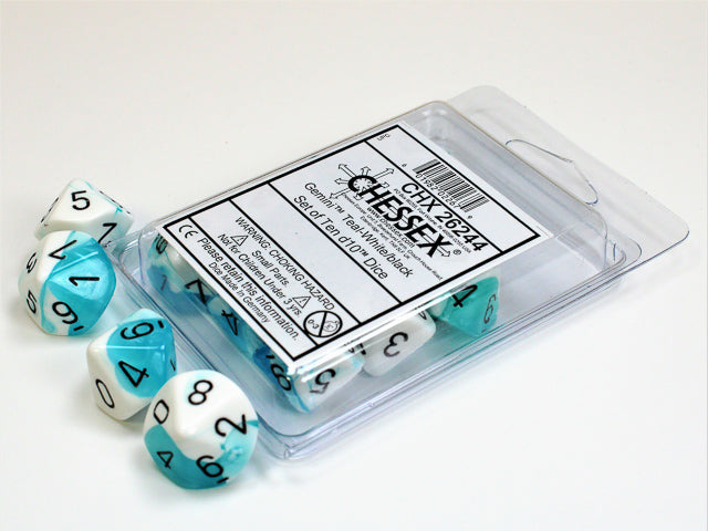 Gemini Teal White Black d10 set - Saltire Games