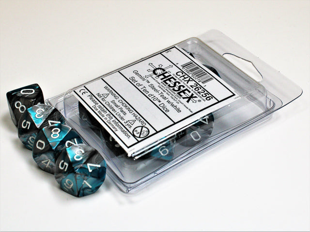 Gemini Teal Steel White d10 set - Saltire Games