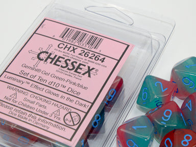 Gemini Gel Green-Pink/Blue D10 Set Dice - Saltire Games