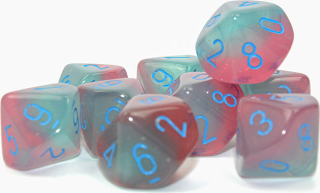 Gemini Gel Green-Pink/Blue D10 Set Dice - Saltire Games