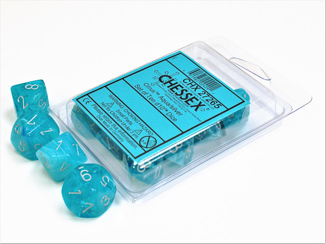 Cirrus Aqua Silver d10 set - Saltire Games