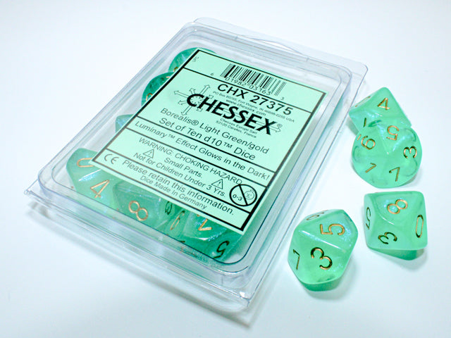 Borealis Light Green Gold Luminary d10 Set - Saltire Games