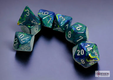 Festive Green/Silver Polyhedral 7-Die Set - Saltire Games