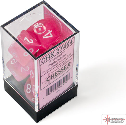 Frosted Pink/white Polyhedral 7-Die Set - Saltire Games