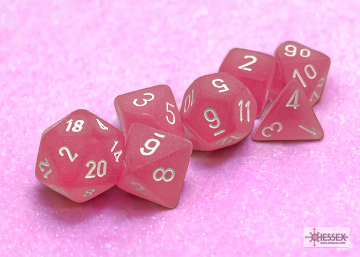 Frosted Pink/white Polyhedral 7-Die Set - Saltire Games