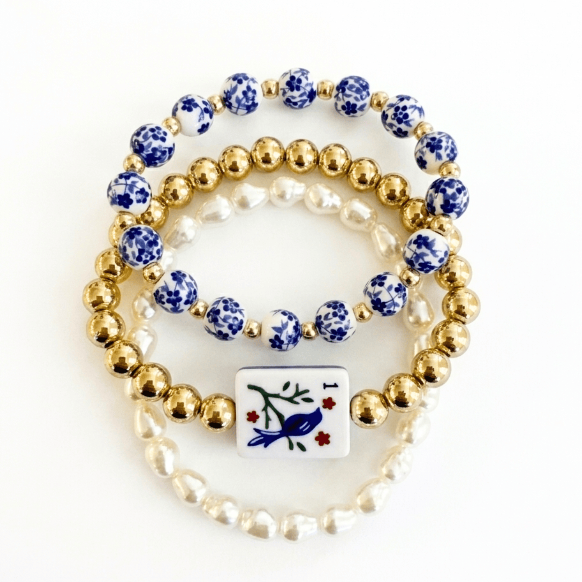 Mahjong Stretch Bracelet Stack – 3 Piece Beaded Set - Saltire Games