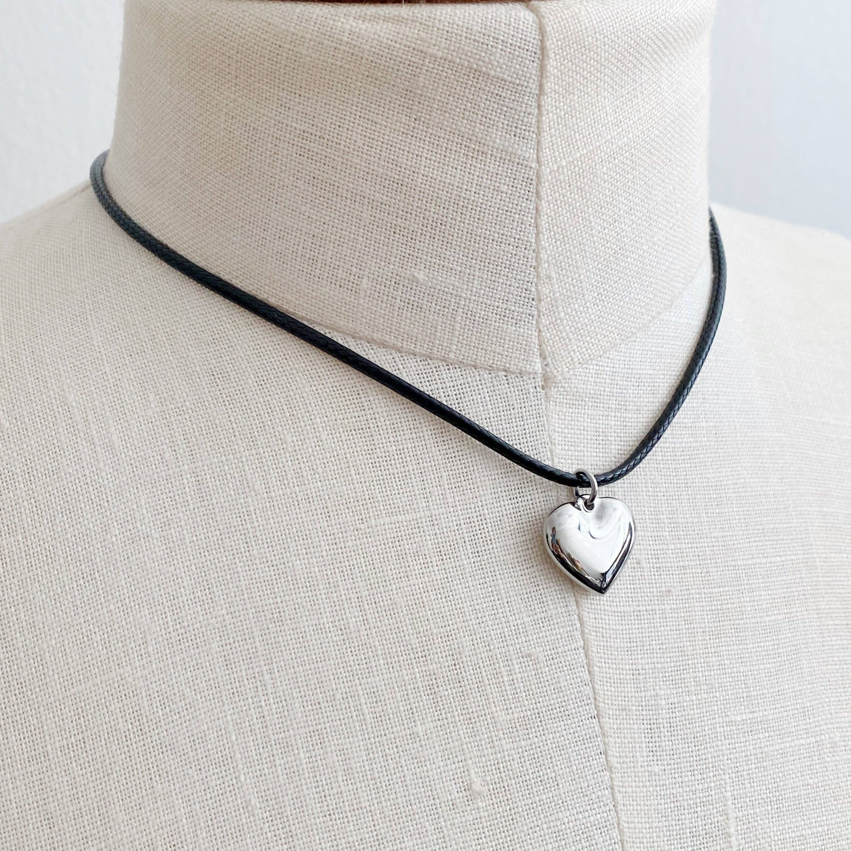 Black Cord Heart Drop Necklace - Saltire Games