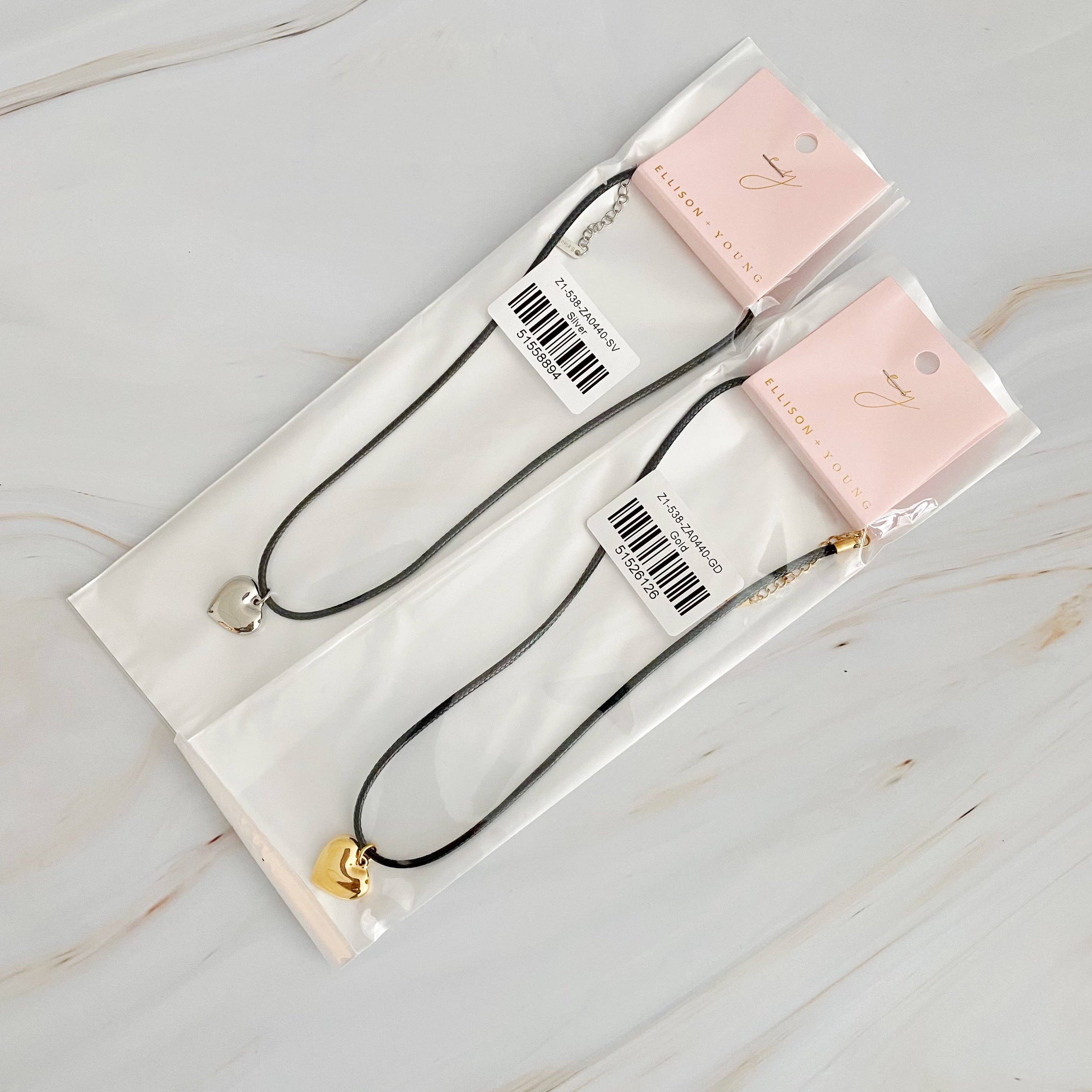 Black Cord Heart Drop Necklace - Saltire Games