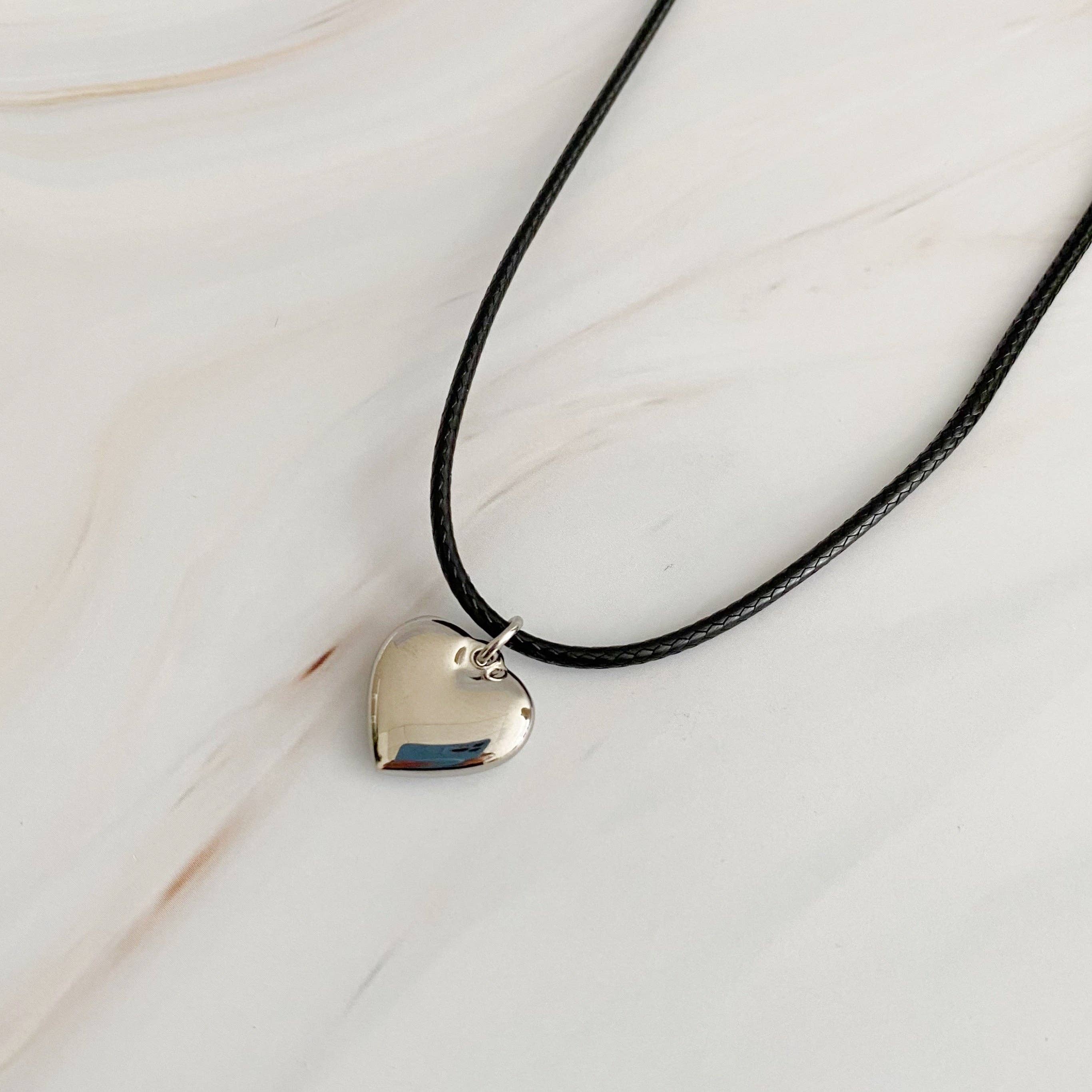 Black Cord Heart Drop Necklace - Saltire Games