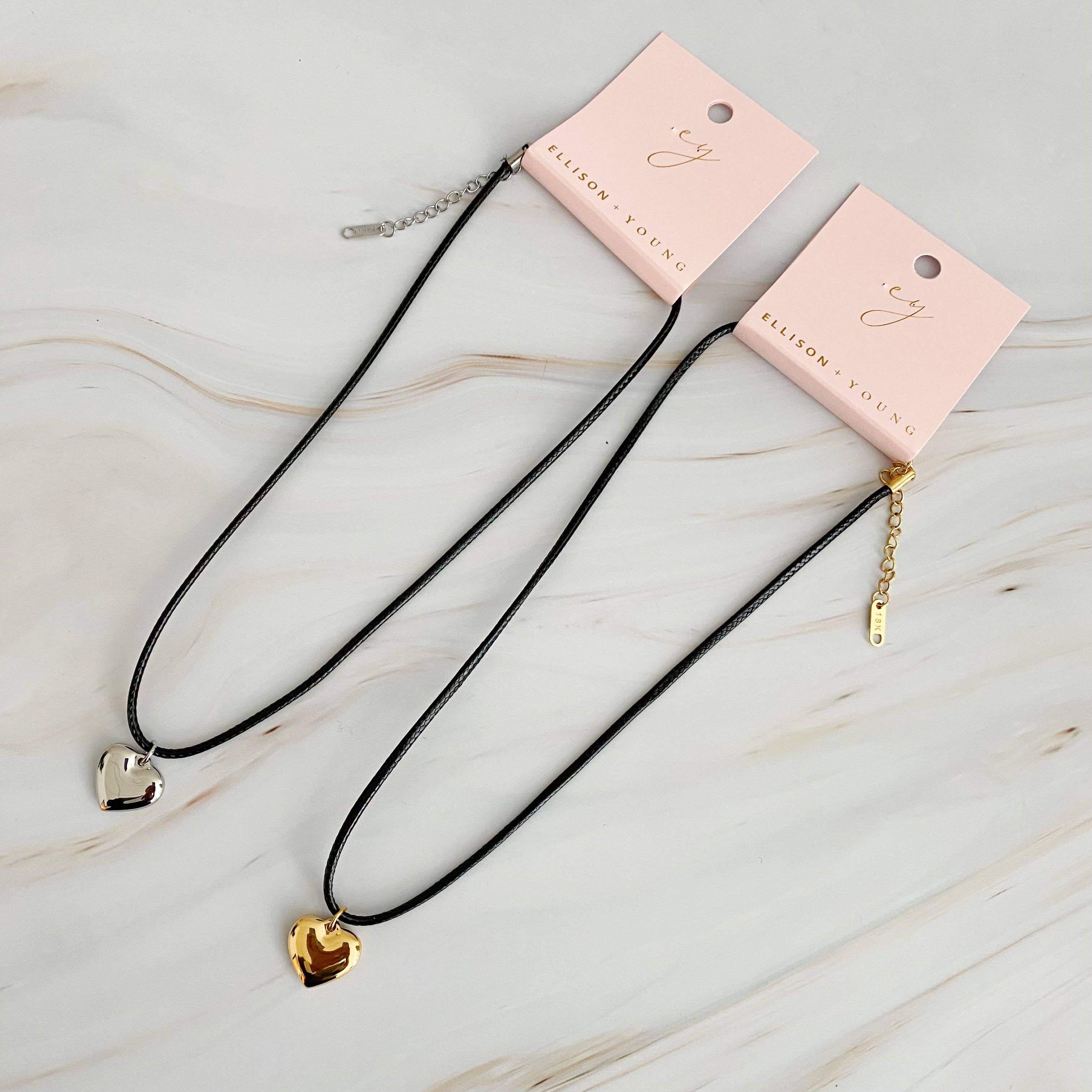 Black Cord Heart Drop Necklace - Saltire Games
