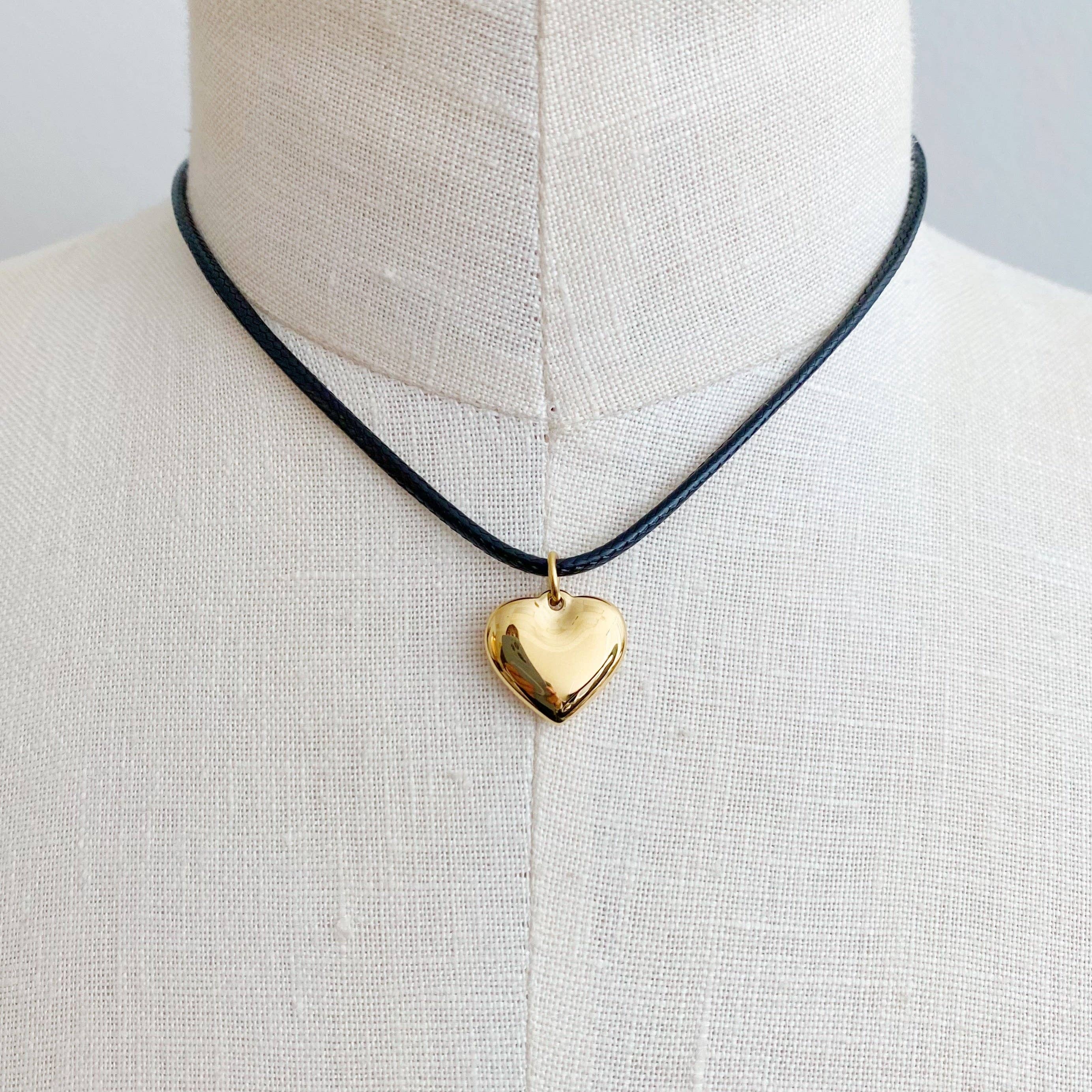 Black Cord Heart Drop Necklace - Saltire Games