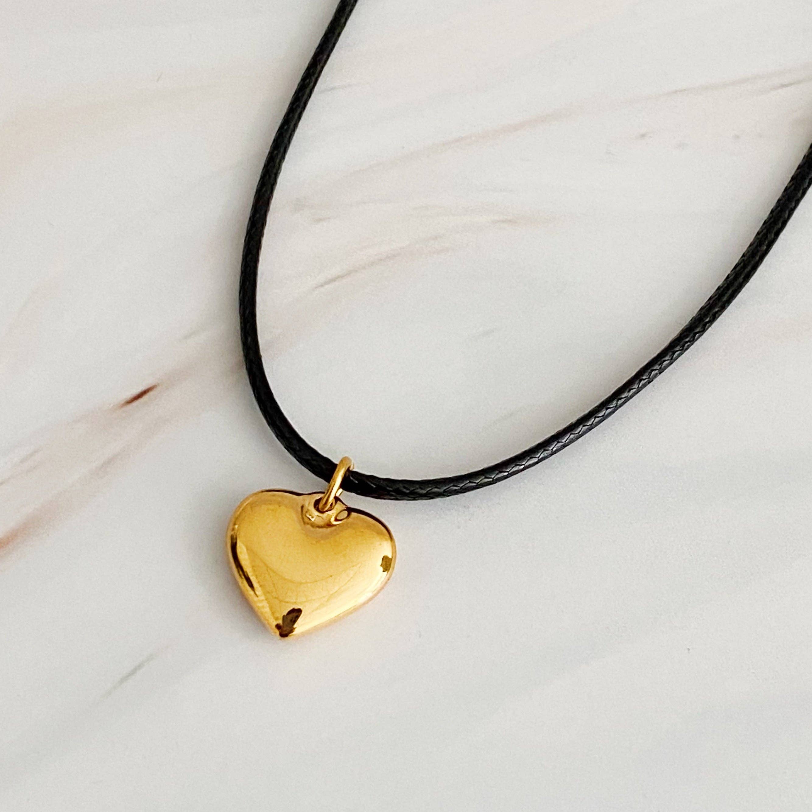 Black Cord Heart Drop Necklace - Saltire Games