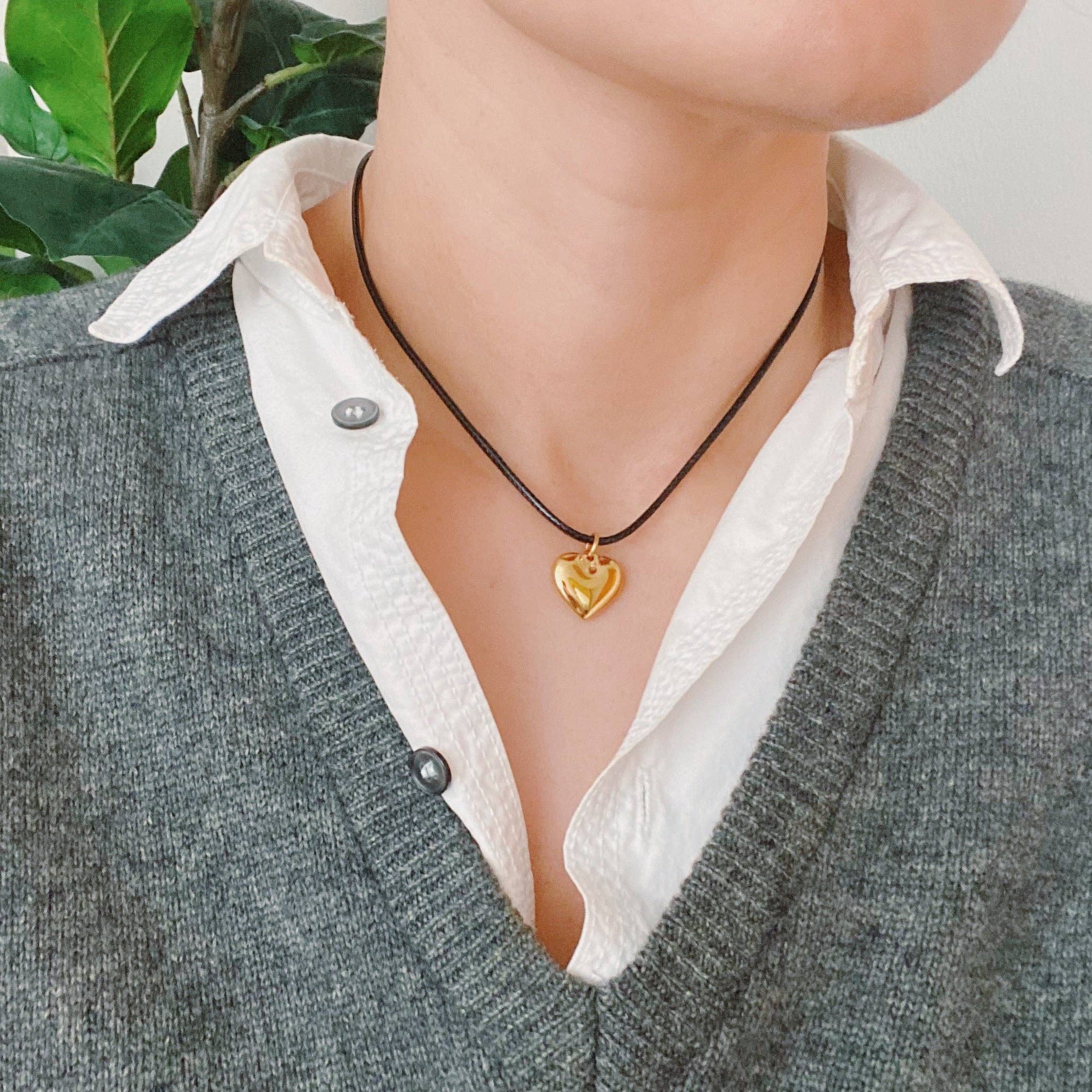 Black Cord Heart Drop Necklace - Saltire Games