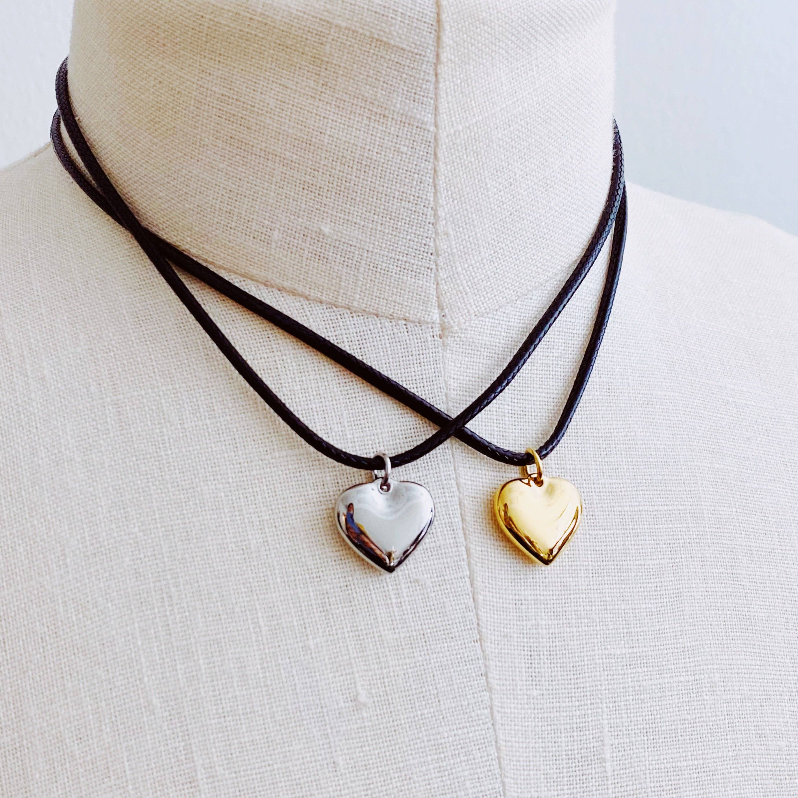 Black Cord Heart Drop Necklace - Saltire Games