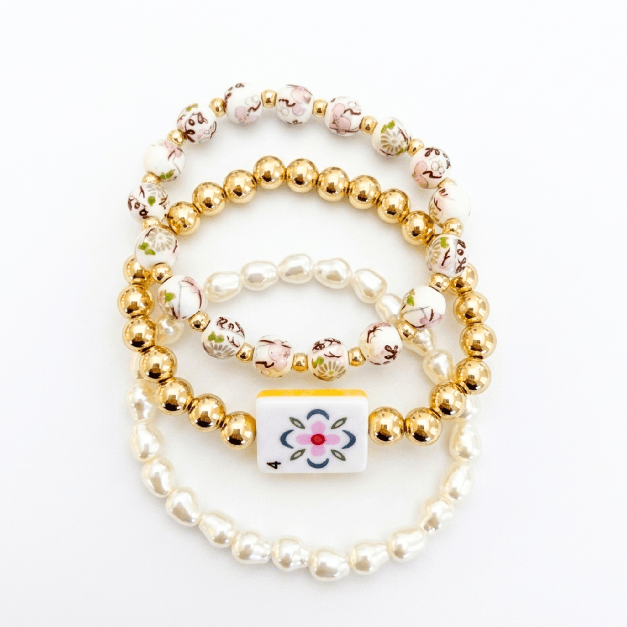 Mahjong Stretch Bracelet Stack – 3 Piece Beaded Set - Saltire Games