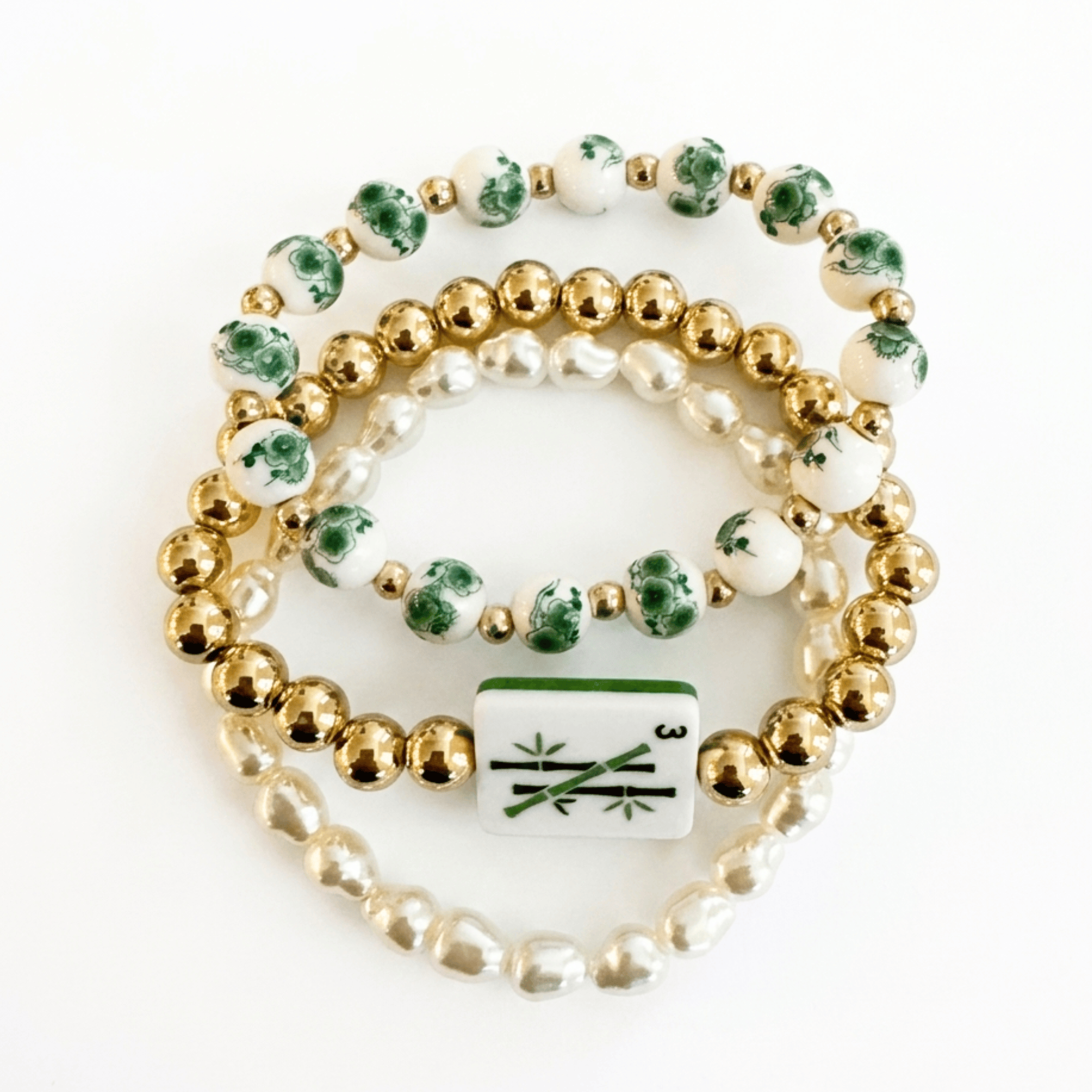Mahjong Stretch Bracelet Stack – 3 Piece Beaded Set - Saltire Games
