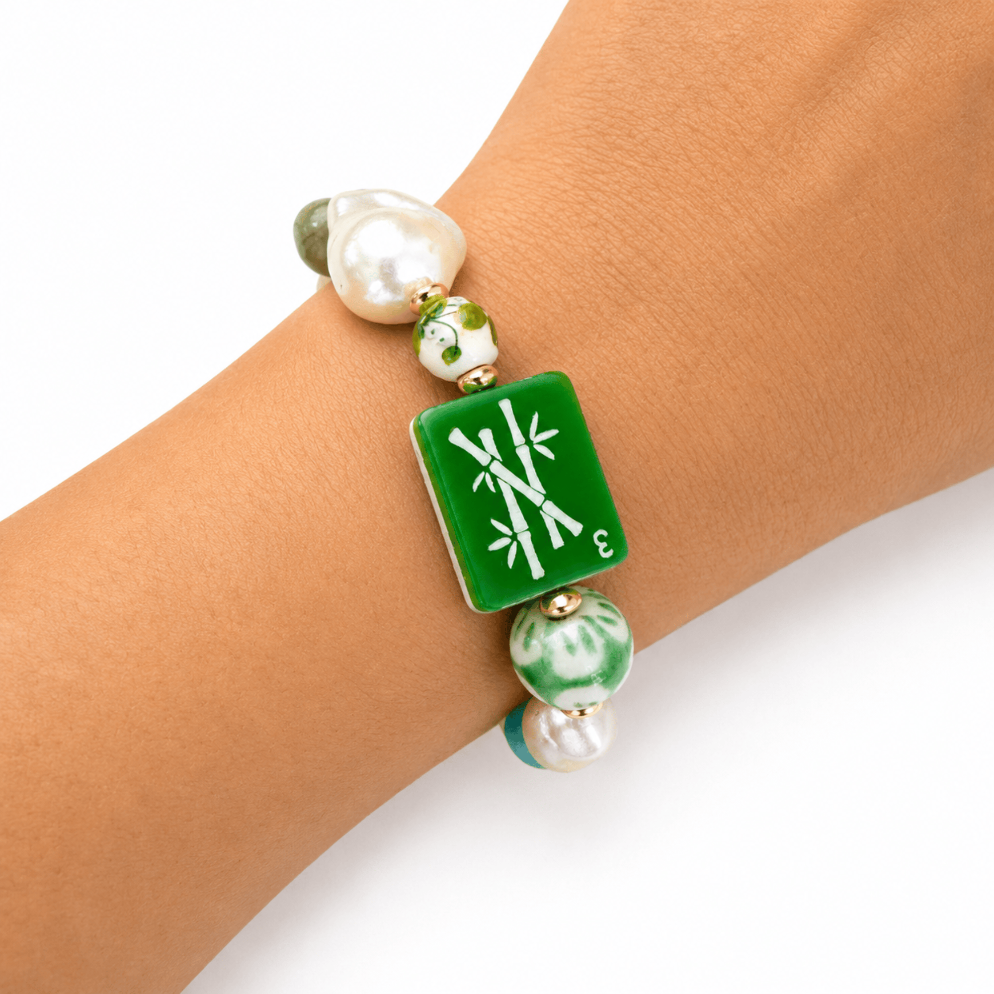 Mahjong Tile Mixed Bead Stretch Bracelet - Saltire Games