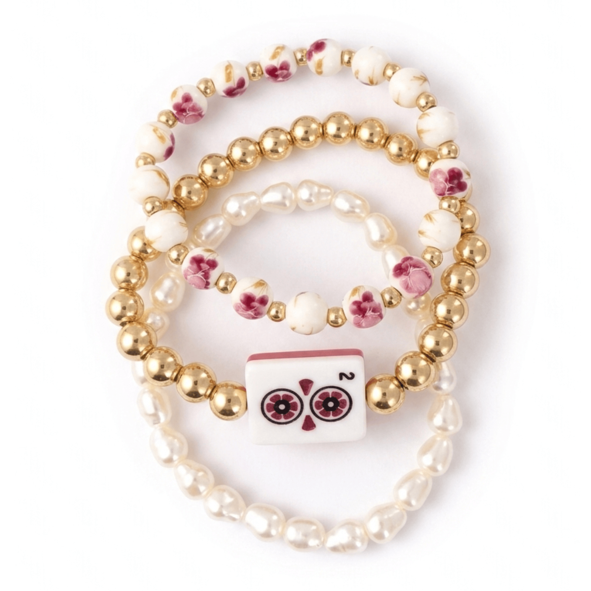 Mahjong Stretch Bracelet Stack – 3 Piece Beaded Set - Saltire Games