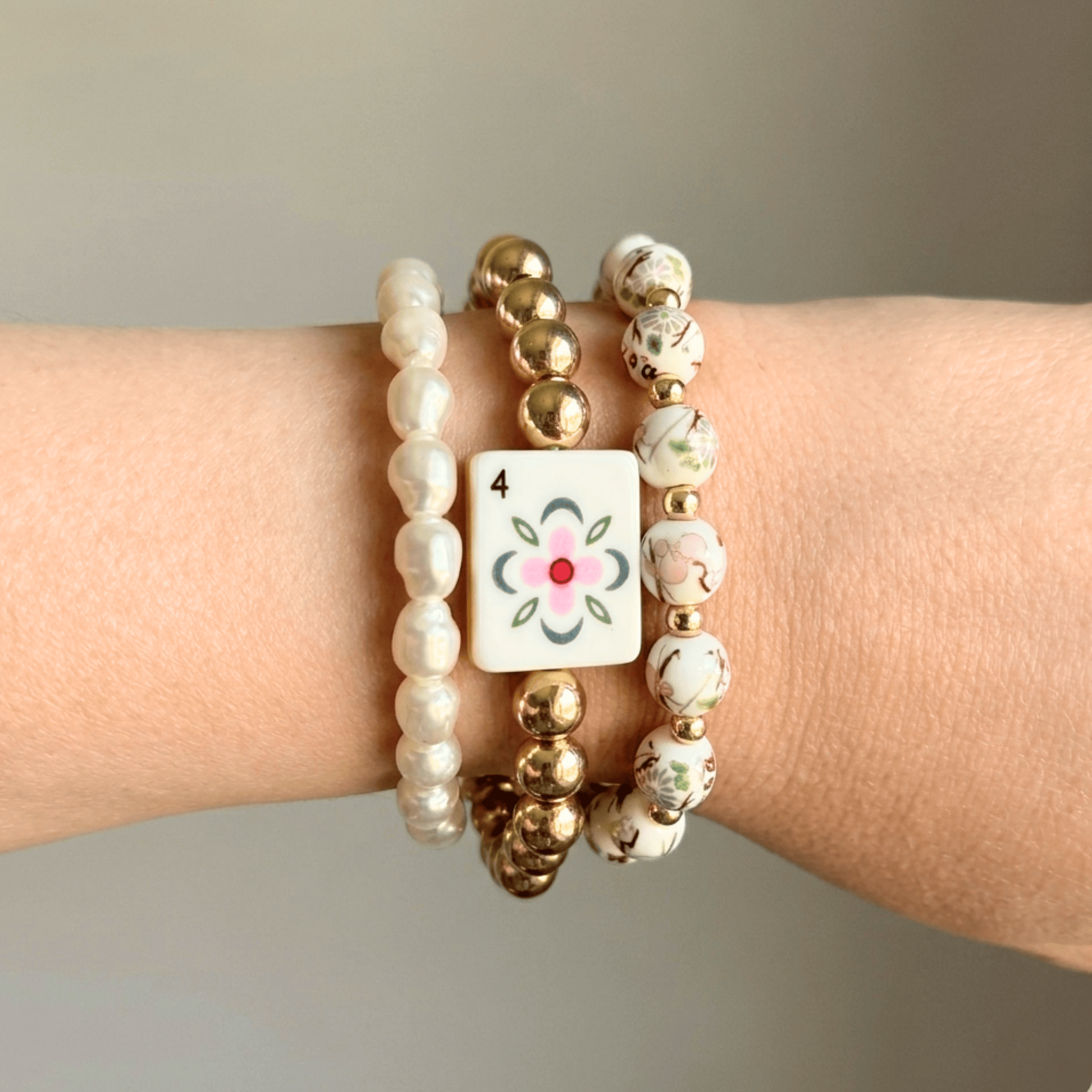 Mahjong Stretch Bracelet Stack – 3 Piece Beaded Set - Saltire Games