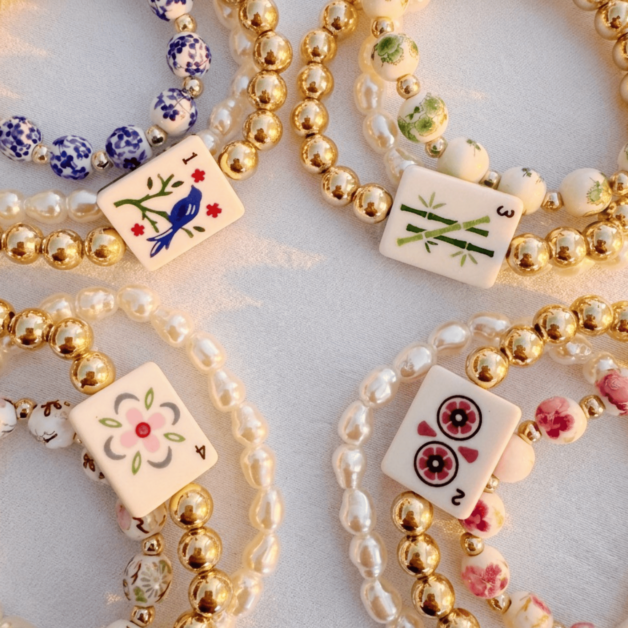 Mahjong Stretch Bracelet Stack – 3 Piece Beaded Set - Saltire Games