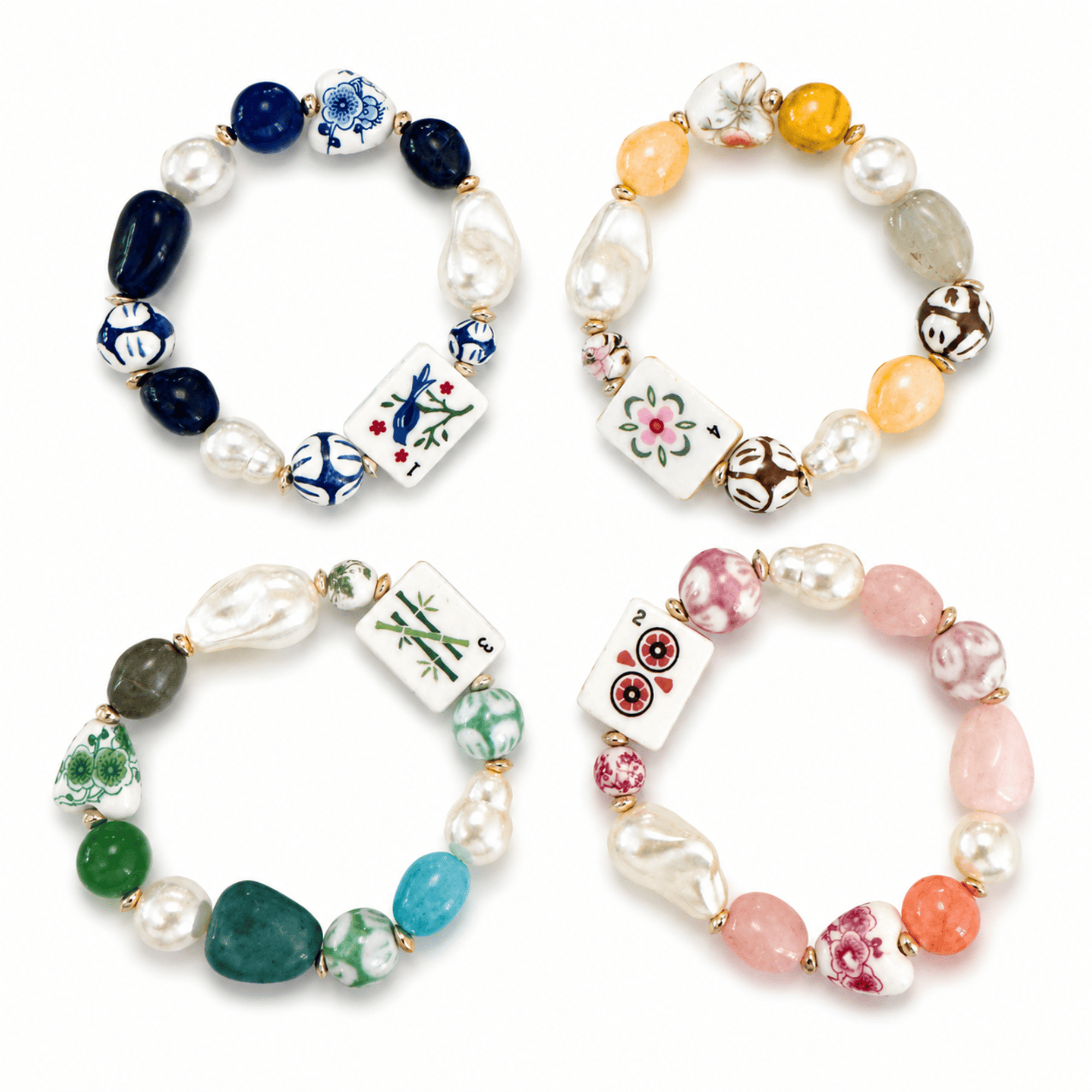 Mahjong Tile Mixed Bead Stretch Bracelet - Saltire Games