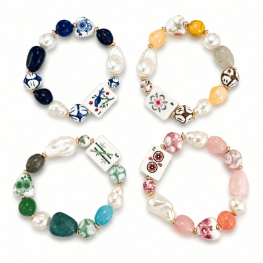 Mahjong Tile Mixed Bead Stretch Bracelet - Saltire Games