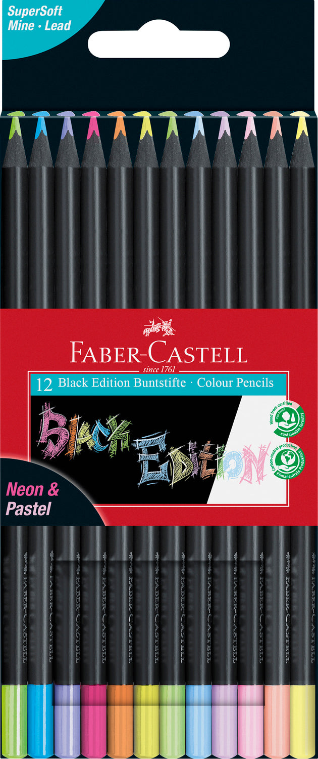 Black Edition Colored Pencils, Neon & Pastel - Box of 12 - Saltire Games