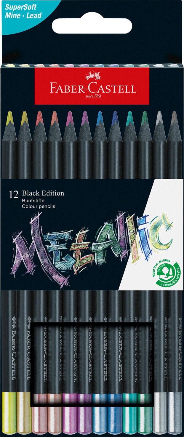 Black Edition Colored Pencils, Metallic - Box of 12 - Saltire Games