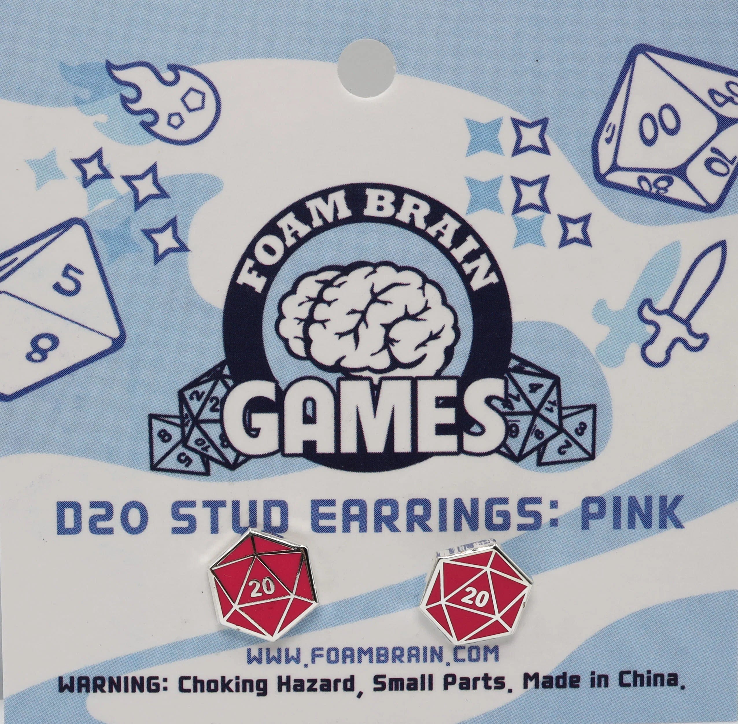 D20 Stud Earrings: Pink - Saltire Games