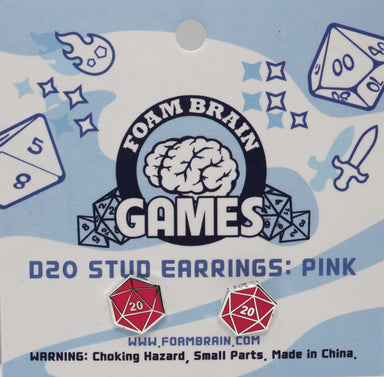 D20 Stud Earrings: Pink - Saltire Games