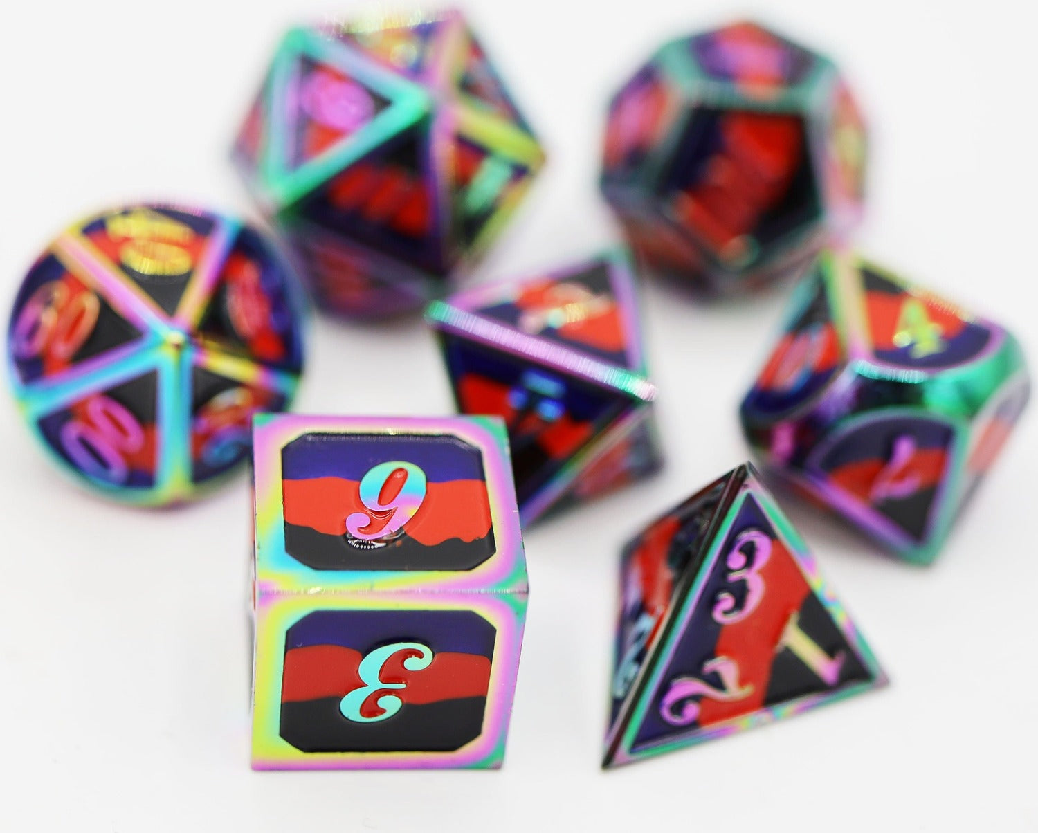 Polyamorous Pride Flag - Metal RPG Dice Set - Saltire Games