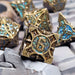 Dice - Metal Forged Gaming Arcane Enigma Ancient Bronze Blue Metal RPG Dice Set