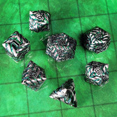 Dice - Metal Forged Gaming Cosmic Energy Nickel Green-Purple Metal RPG Dice Set of 7